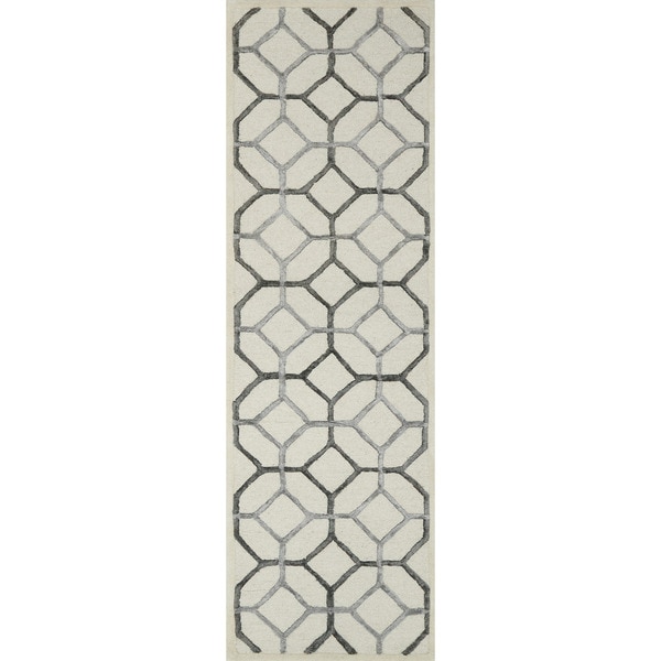 Alexander Home Hand-hooked Carolyn Ivory/Grey Wool and Viscose Rug - 2'3" x 7'6"