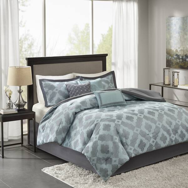 Shop Madison Park Axel Aqua 7 Pieces Jacquard Comforter Set Free