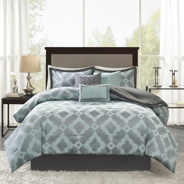 Shop Madison Park Axel Aqua 7 Pieces Jacquard Comforter Set Free