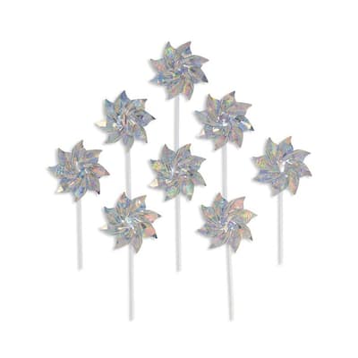 Silver 16 inch Sparkle Pinwheels (8pc Set) Patio Decor