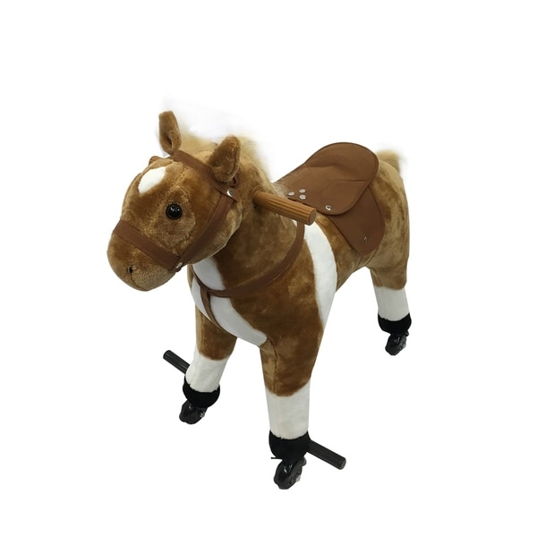 qaba kids plush wheeled ride on walking horse