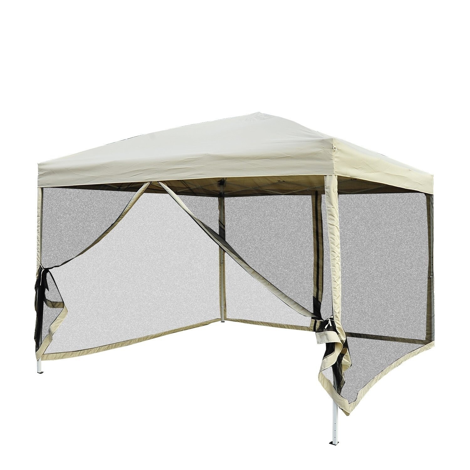 Outsunny 10&#39; x 10&#39; Easy Pop Up Canopy Tent with Mesh Side Walls - Tan