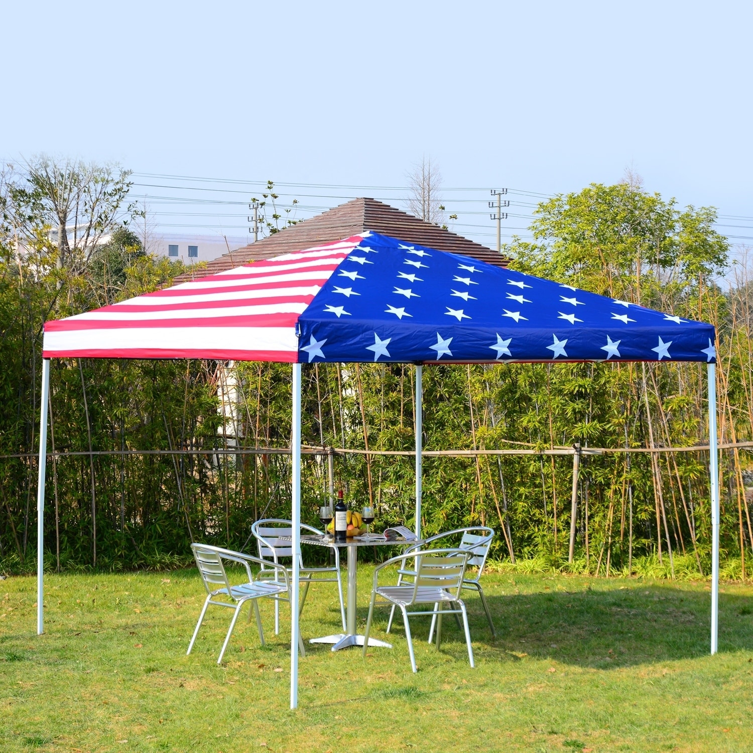 Outsunny Pop Up Canopy Shelter Party Tent with Mesh Walls American flag ...
