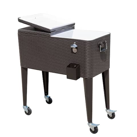 Outsunny 80 Quart Stainless Steel Outdoor Patio Rolling Cooler Cart with 4 Wheels and a Drain with Plug - Dark Brown