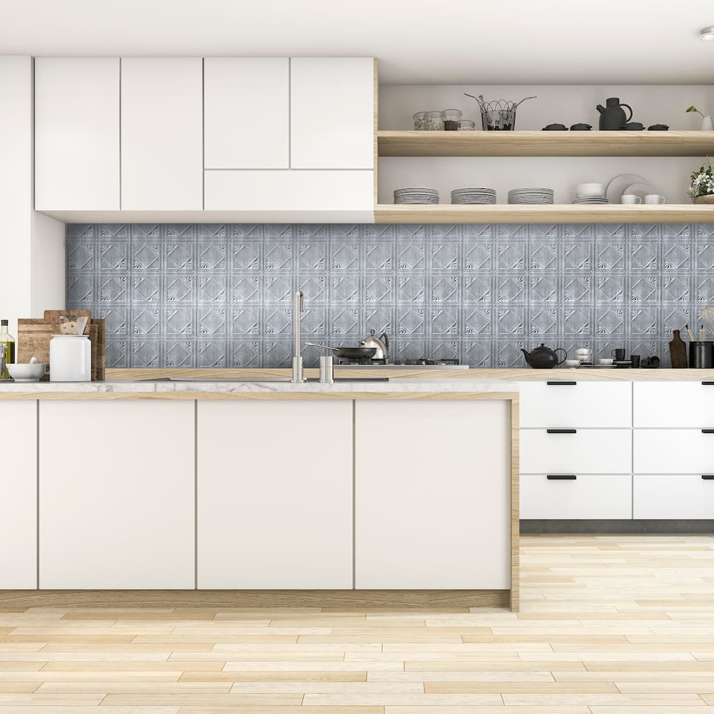 Innovera Decor by Palram Artnouvo Crosshatch Silver 18.5-in. x 24.3-in. Backsplash Panel - 3 sq. ft. (1pc)