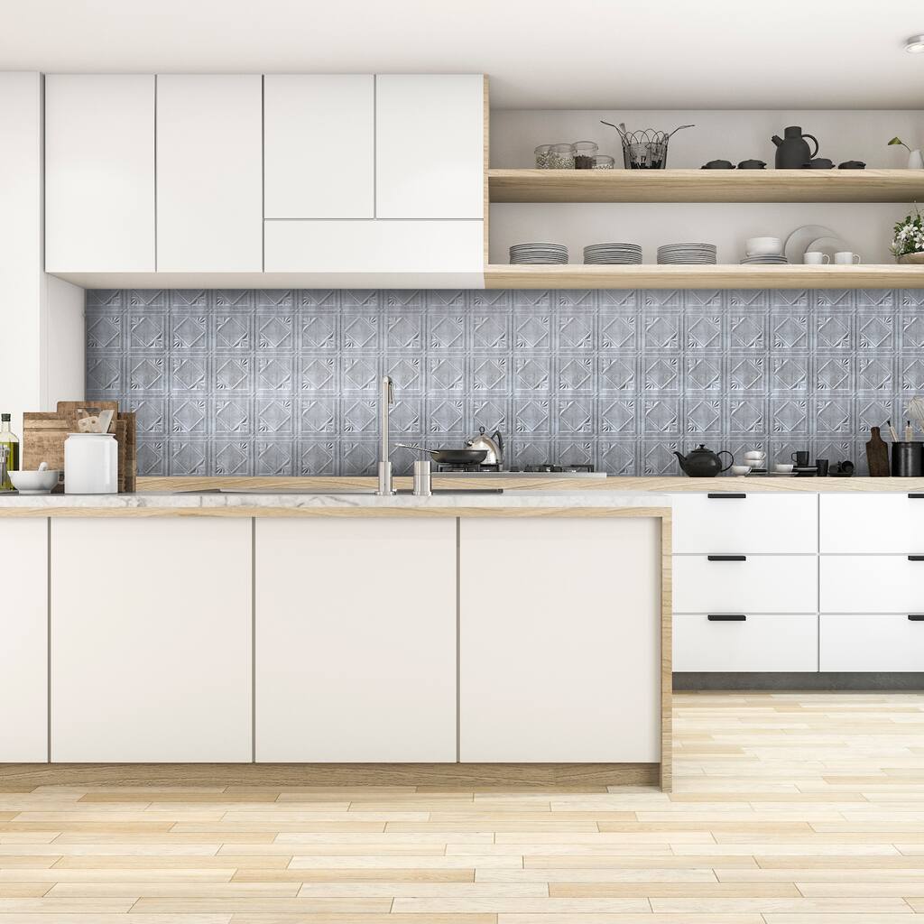 Innovera Decor by Palram Artnouvo Crosshatch Silver 18.5-in. x 24.3-in. Backsplash Panel - 3 sq. ft. (1pc)