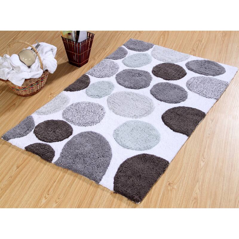 Bath Rug Cotton Non-Skid Backing Multicolor Pebble Stone