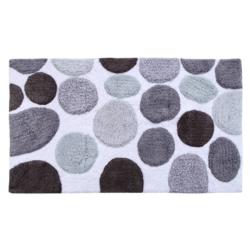 Bath Rug Cotton Non-Skid Backing Multicolor Pebble Stone - 30 x 50 - Grey/White