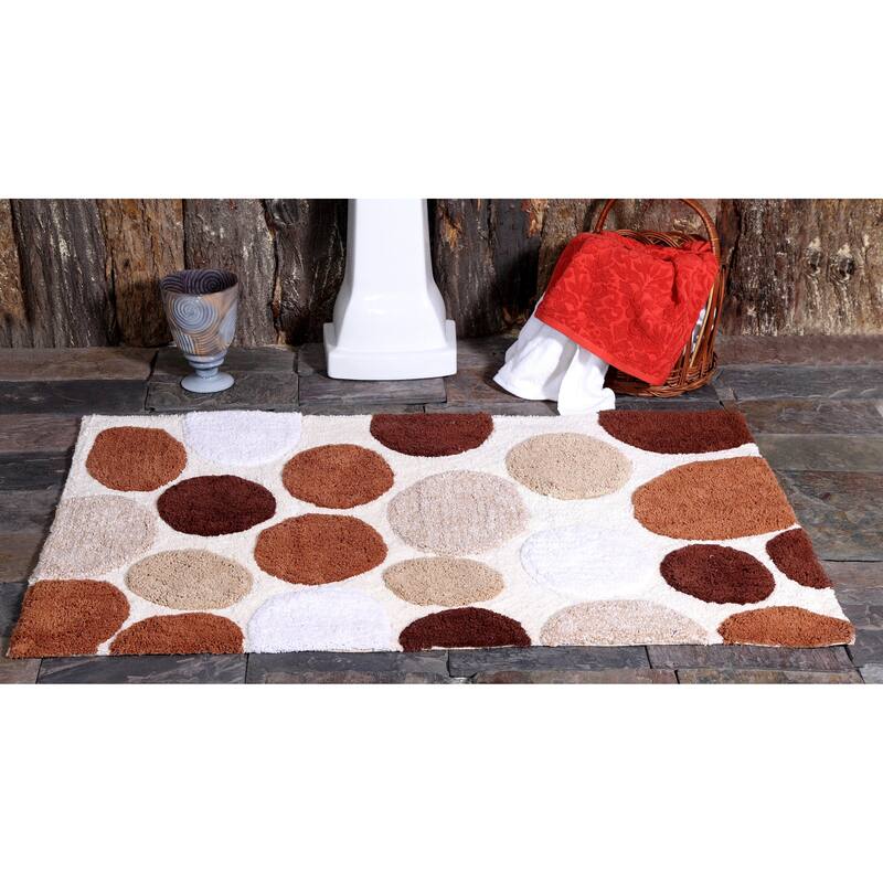Bath Rug Cotton Non-Skid Backing Multicolor Pebble Stone
