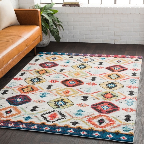 Ludmilla White Bohemian Global Shag Area Rug - 6'7" x 9'6"
