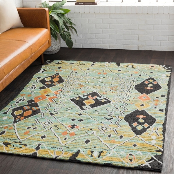 Boho Abstract Seafoam Green Indoor Area Rug - 6'7" x 9'6"
