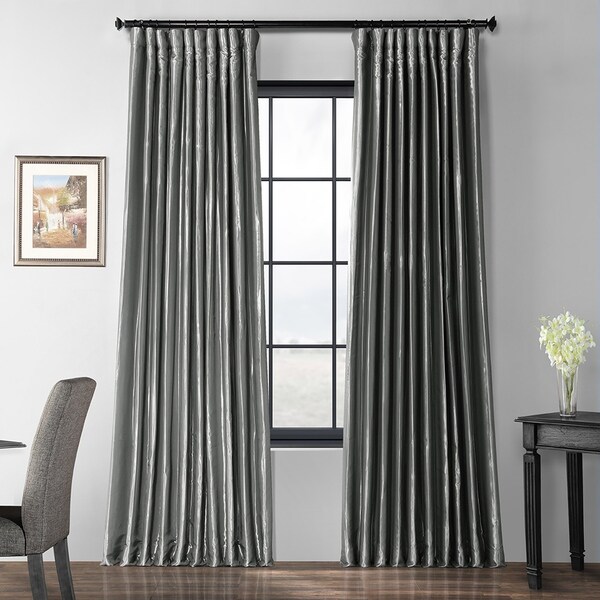 Exclusive Fabrics Polished Silver Blackout Extra Wide Faux Silk Taffeta Curtain