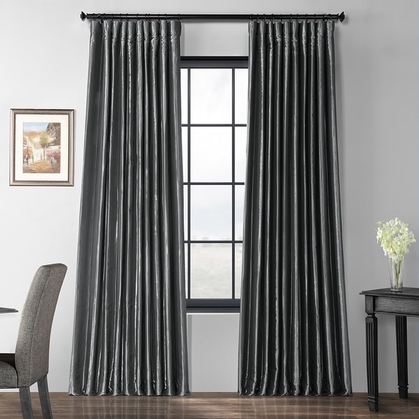 Exclusive Fabrics Burnished Hematite Blackout Extra Wide Faux Silk Taffeta Curtain