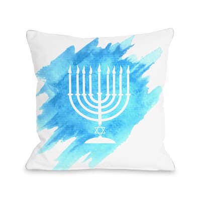 Menorah - Blue Throw 16 or 18 Inch Throw Pillow by OBC