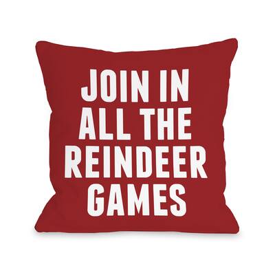 Bold Reindeer Games - Red Throw 16 or 18 Inch Throw Pillow by OBC