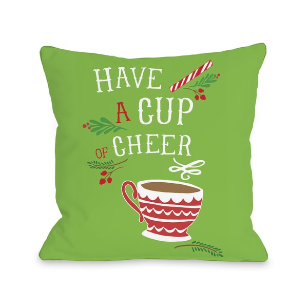 Have a Cup of Cheer - Green Red Throw 16 or 18 Inch Throw Pillow by Pen & Paint