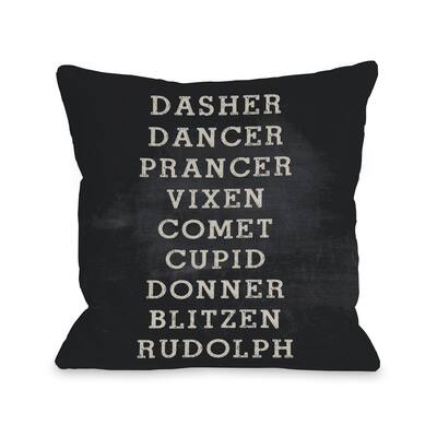 Reindeer Names - Black Throw 16 or 18 Inch Throw Pillow by OBC