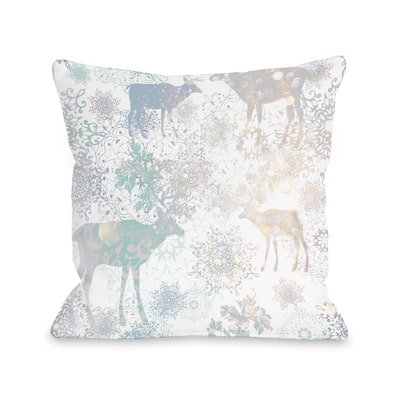 Glittered Reindeer - Multi Throw 16 or 18 Inch Throw Pillow by OBC