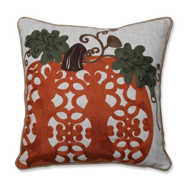 Pillow Perfect Fancy Embroidered Pumpkin Orange 16-inch Throw Pillow