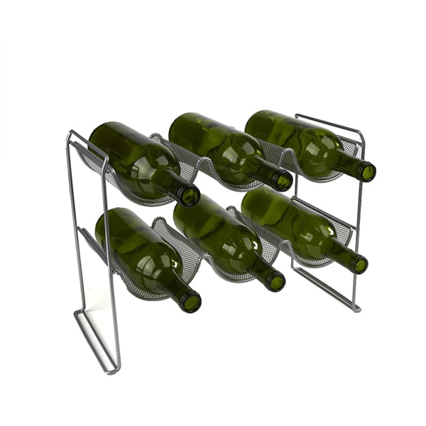 Mind Reader 2 Tier 6 Bottle Stackable Mesh Wine Rack Organizer, Clear