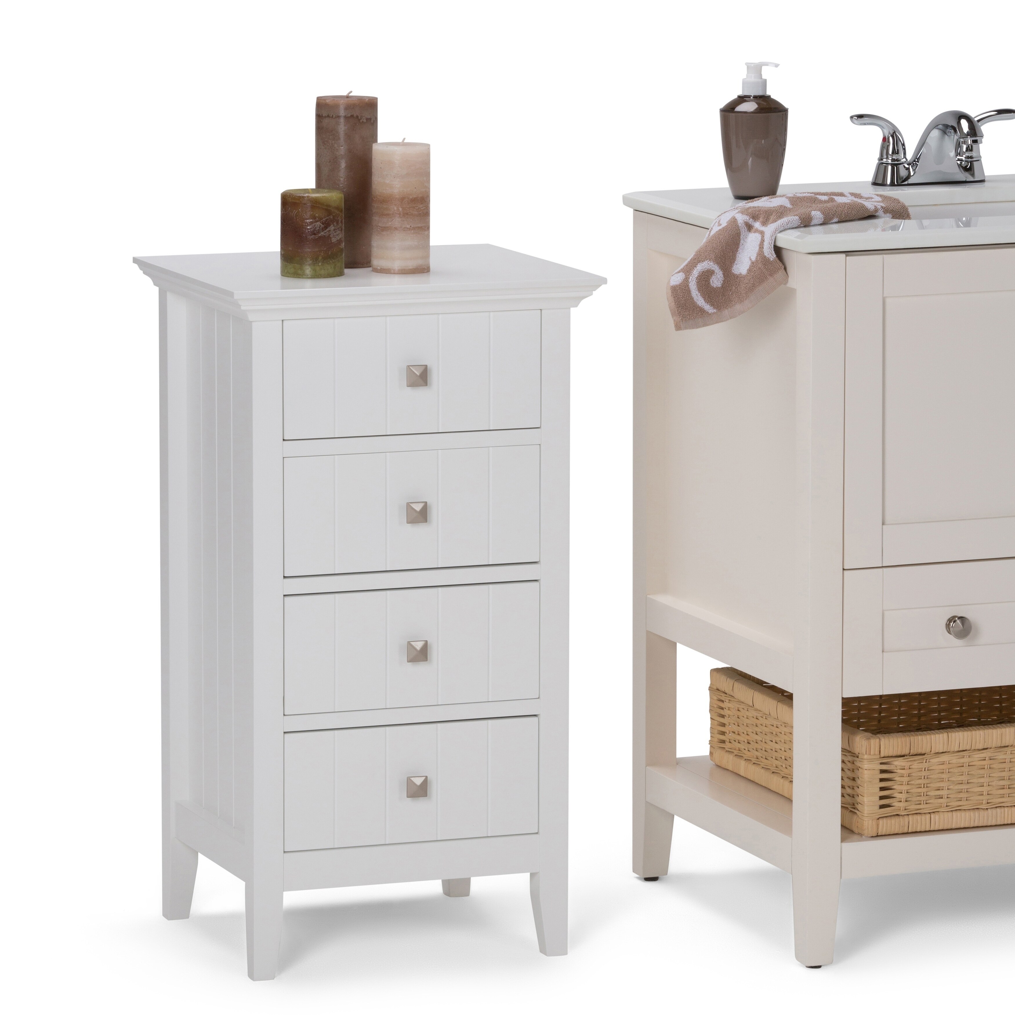 White Wood 4-Drawer 1-Door Bathroom Storage Cabinet - 32.68 H x