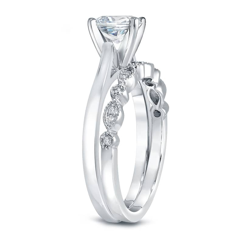 Auriya 14k Gold 7/8ctw Vintage Cushion-cut Solitaire Diamond Engagement Ring Set