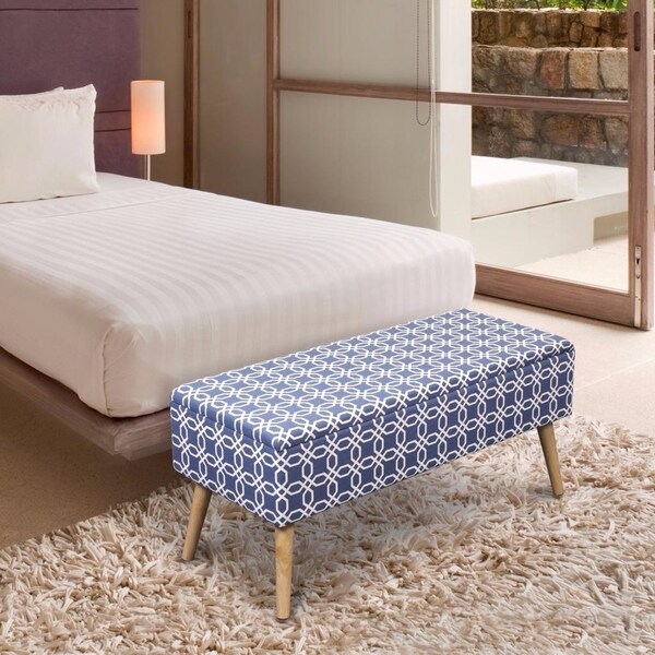 Storage Ottoman Bench 37 Inch Easy Lift Top Upholstered, Octagon Blue - Crown Comfort