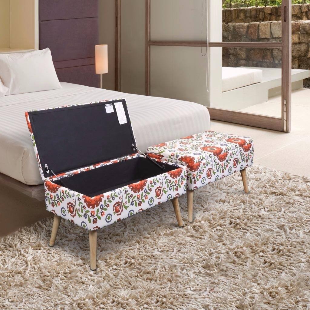 Storage Ottoman Bench 30 Inch Easy Lift Top Upholstered, Retro Floral - Crown Comfort