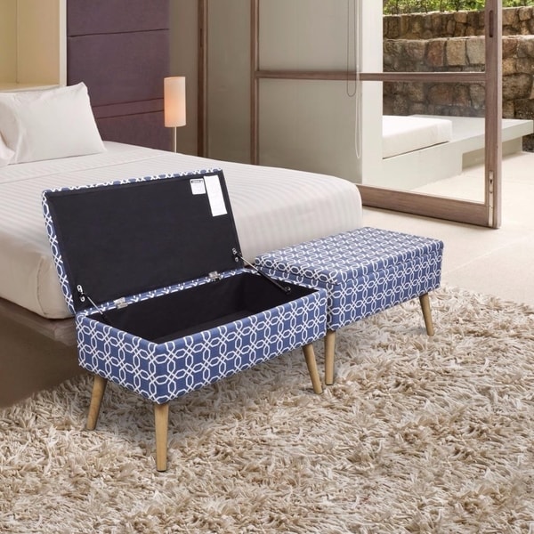 Storage Ottoman Bench 30 Inch Easy Lift Top Upholstered, Octagon Blue - Crown Comfort