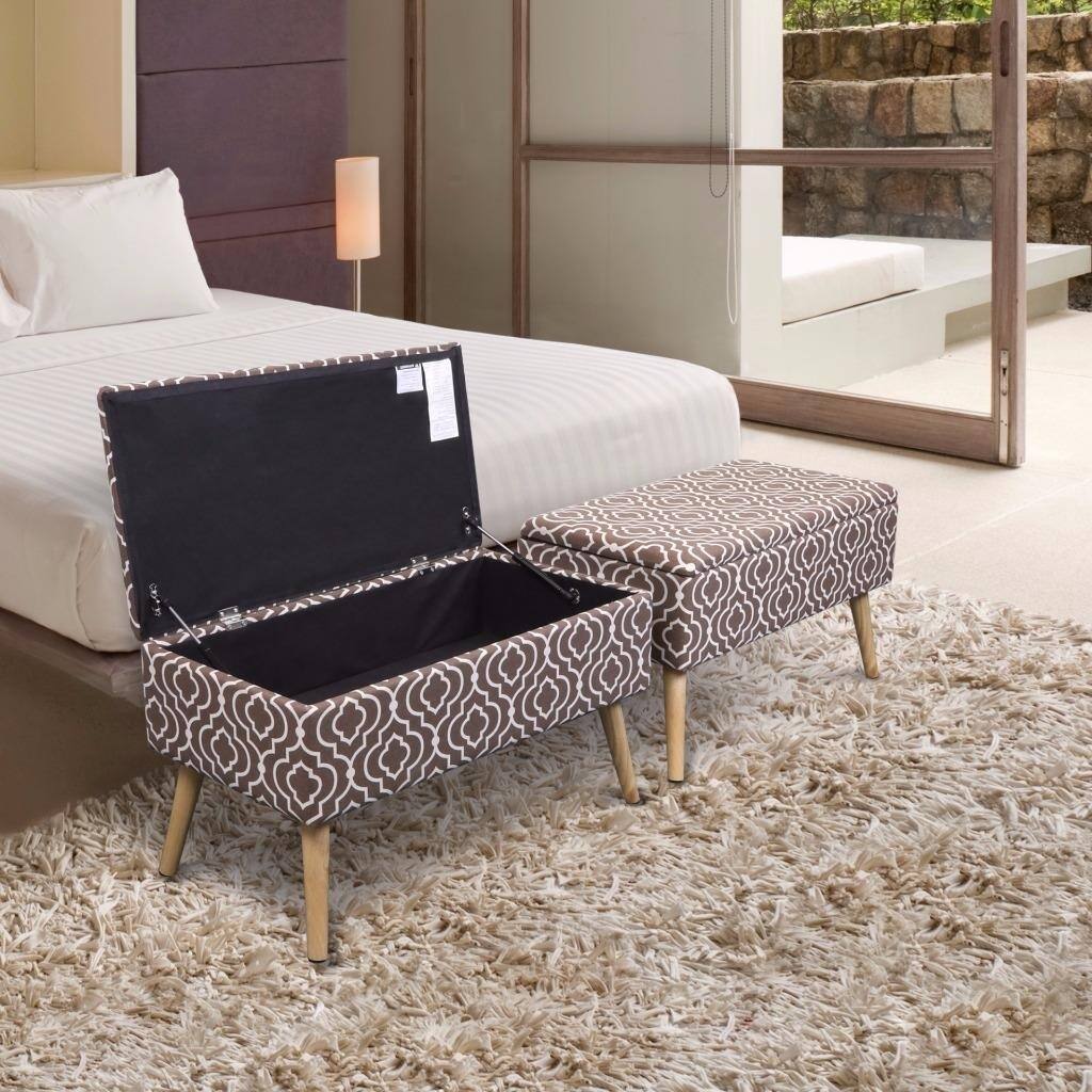 Storage Ottoman Bench 30 Inch Easy Lift Top Upholstered Moroccan Brown By Crown Comfort
