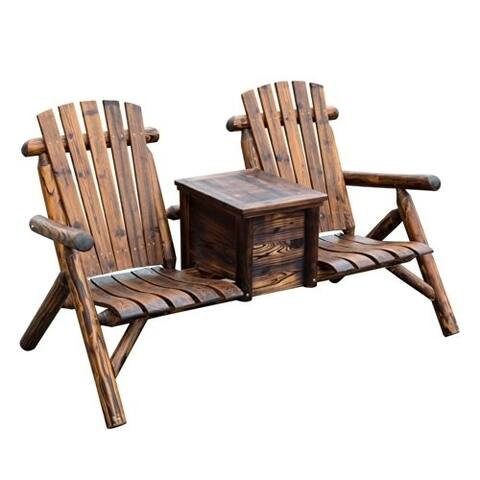 Outsunny Wooden Outdoor Two Seat Adirondack Patio Chair with Ice Bucket