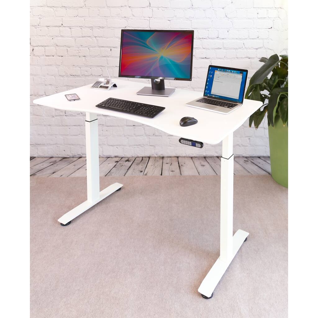 AIRLIFT White Electric S2 Standing Desk Frame With 54 in Top, Dual Motors (Max. Height 48.4 in) and 4 Memory Buttons