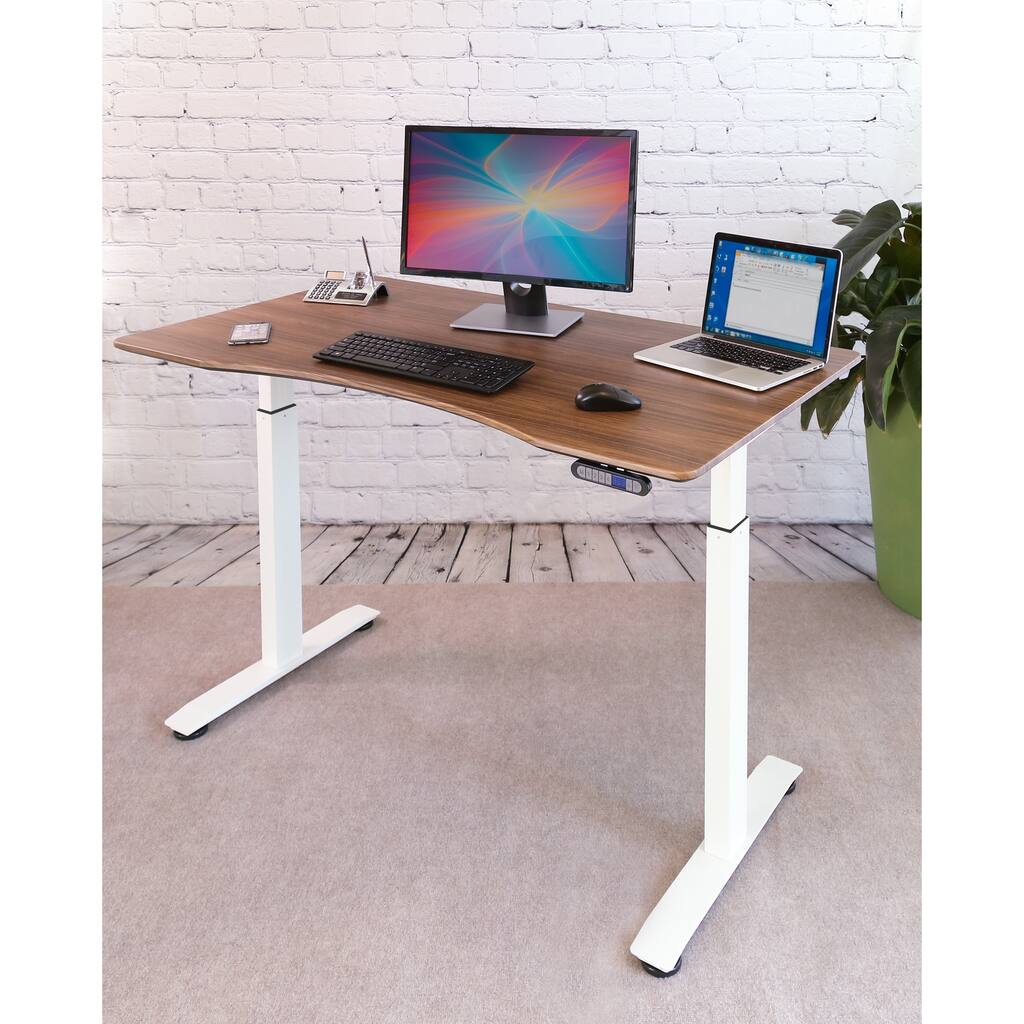 AIRLIFT White/ Walnut Electric S2 Standing Desk Frame With 54 in Top, Dual Motors (Max. Height 48.4 in) and 4 Memory Buttons