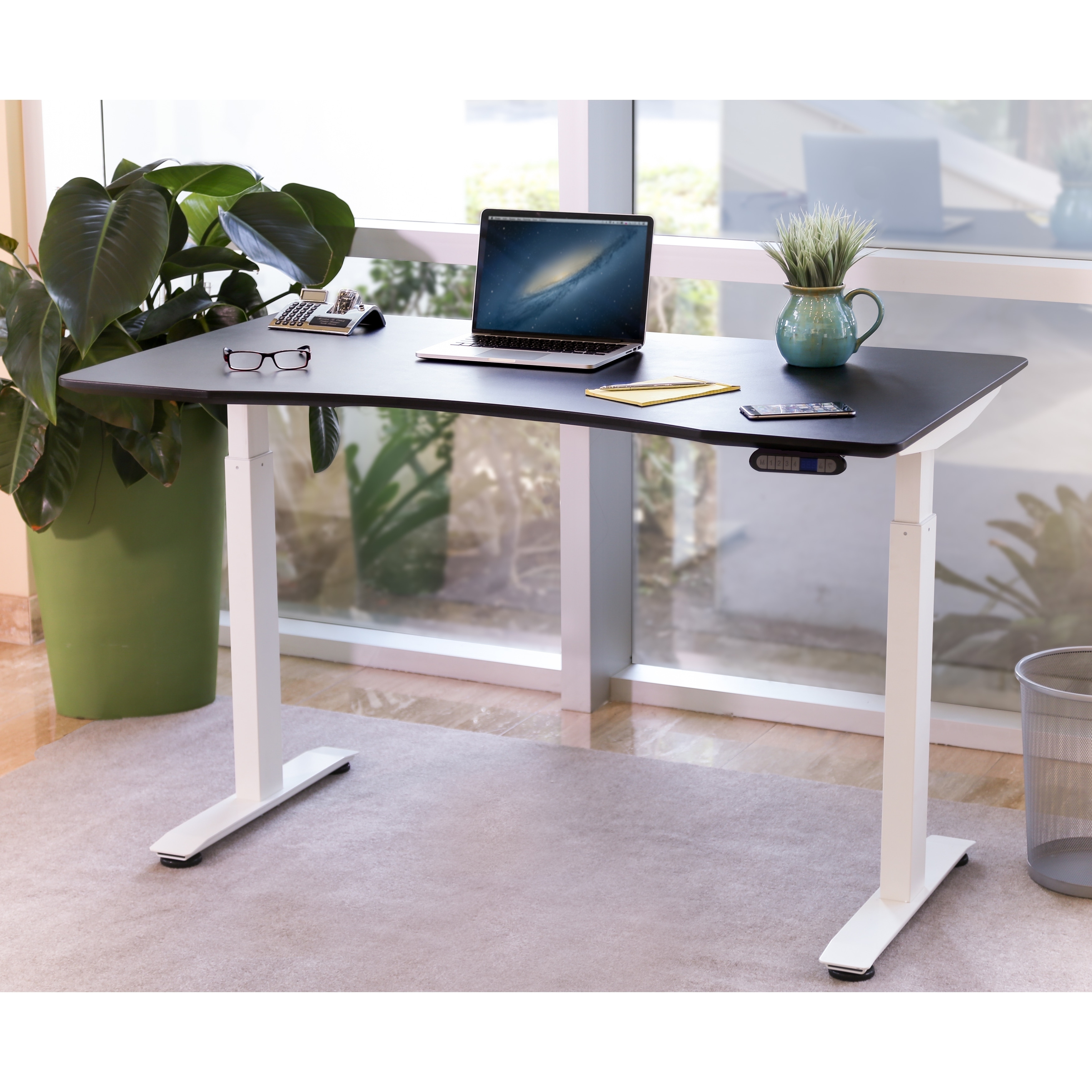 AIRLIFT Black/ White Electric S2 Standing Desk Frame With 54 in Top, Dual Motors (Max. Height 48.4 in) and 4 Memory Buttons