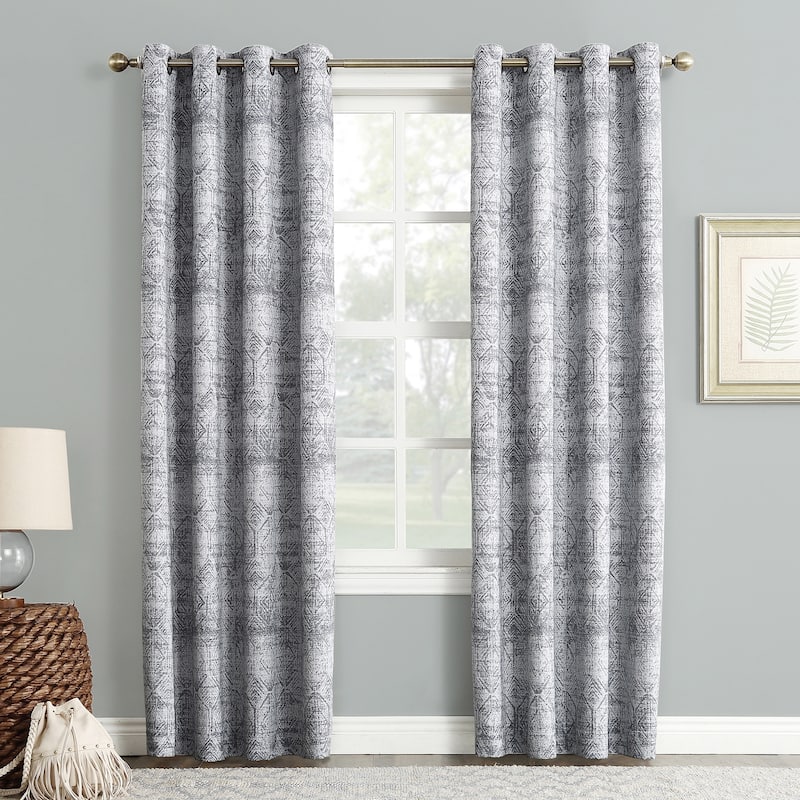 Sun Zero Darren Distressed Global Blackout Lined Grommet Curtain Panel, Single Panel - 63 Inches - Indigo