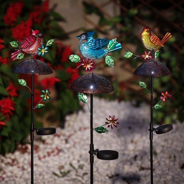 Set of 3 Bird Solar Light Garden Stakes - On Sale 