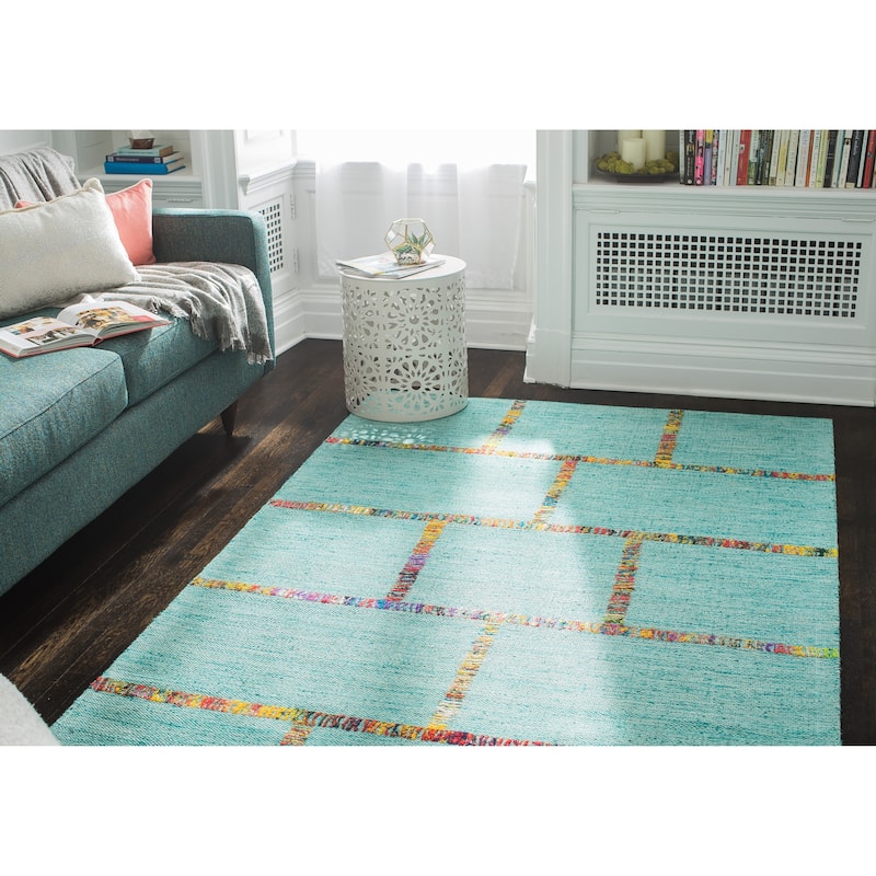 Jani Adia Turquoise Blue Jute Blend Flatweave Rug