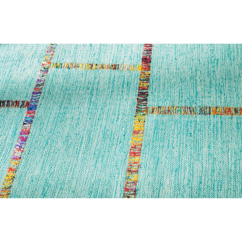 Jani Adia Turquoise Blue Jute Blend Flatweave Rug