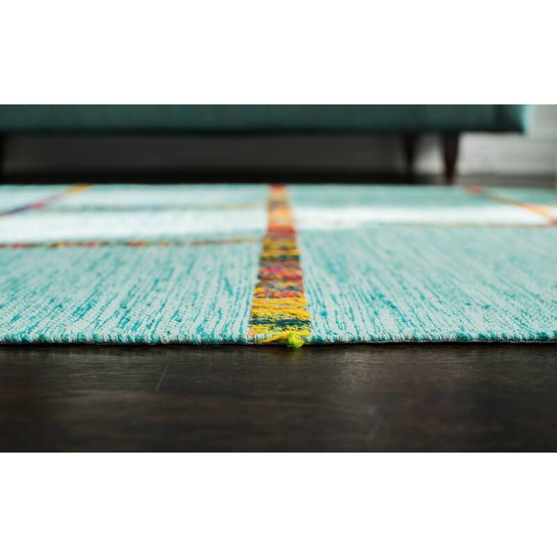 Jani Adia Turquoise Blue Jute Blend Flatweave Rug