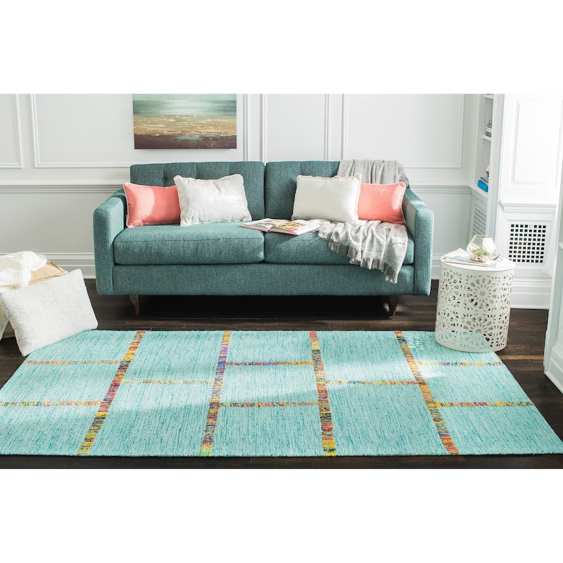 Jani Adia Turquoise Blue Jute Blend Flatweave Rug