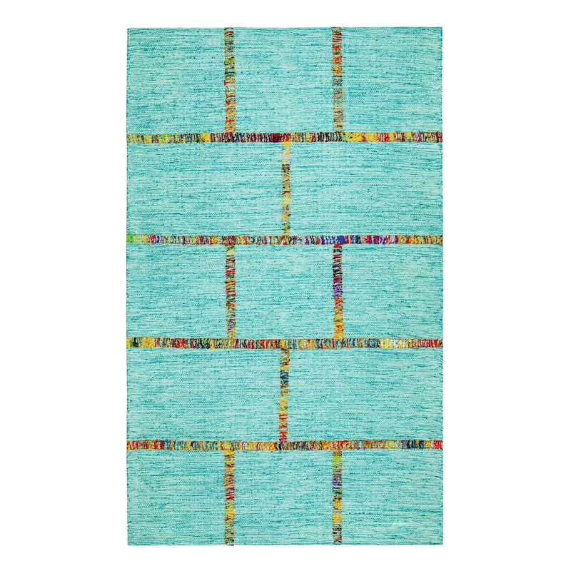 Jani Adia Turquoise Blue Jute Blend Flatweave Rug