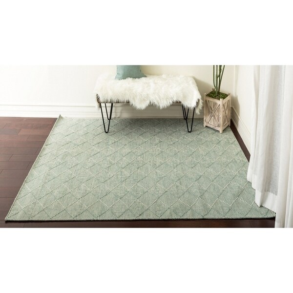 Handmade Turquoise Ivory Flat Weave Wool Area Rug Carpet (2'6" x 7'3") - 2'6" x 7'3"