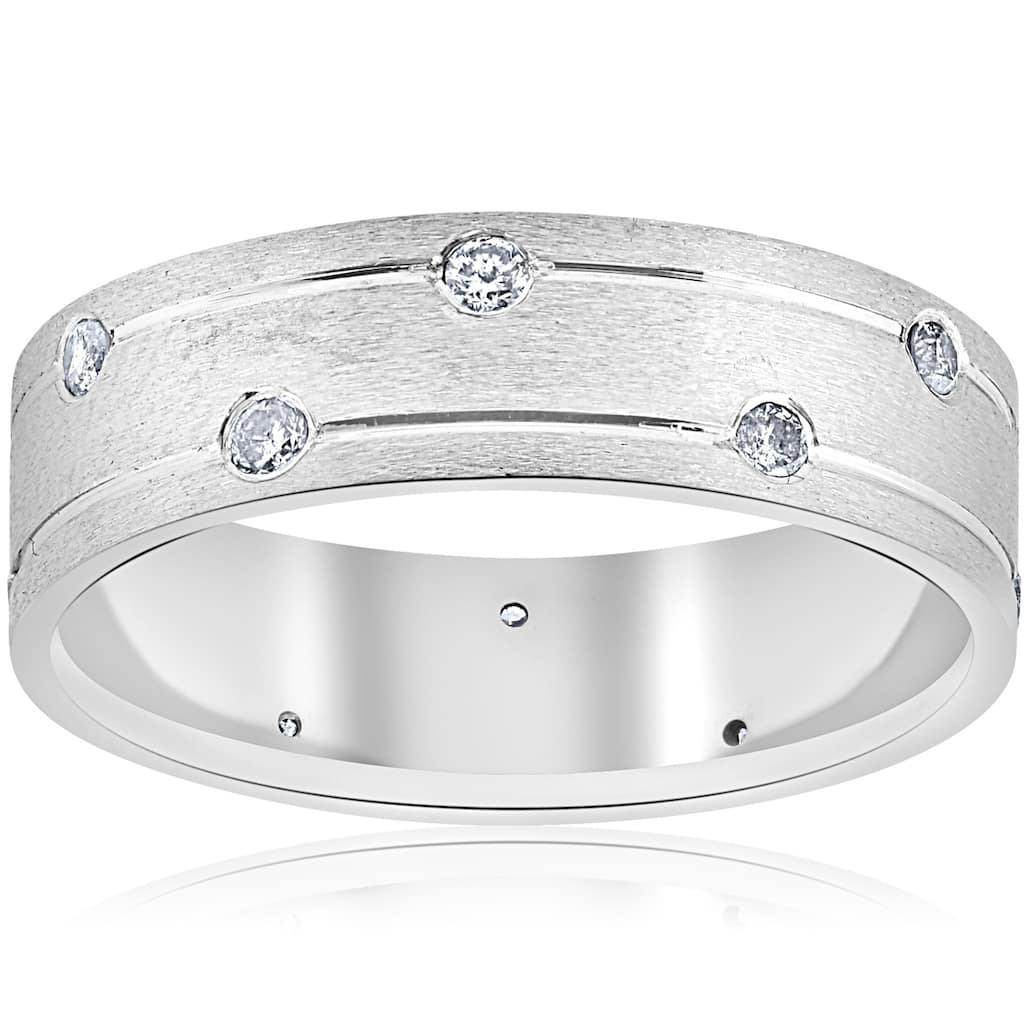 Pompeii3 14k White Gold 1/3 ct TDW Diamond Brushed Mens 6mm Comfort Fit Wedding Band