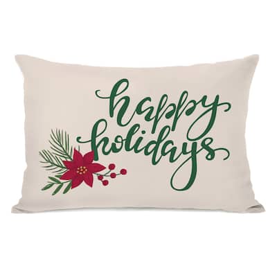 Happy Holidays - Tan 14x20 Throw Pillow by One Bella Casa