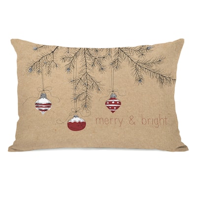 Merry And Bright Ornaments - Tan 14x20 Throw Pillow by OBC