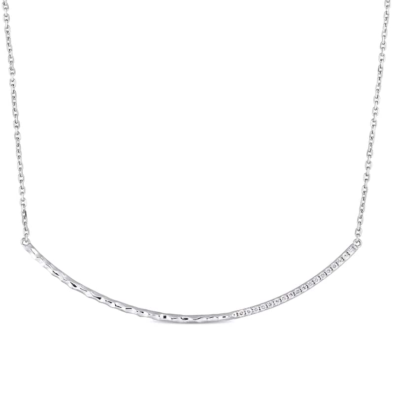 Miadora Signature Collection 14k White Gold 1/7ct TDW Diamond Curved Bar Necklace