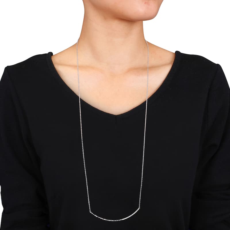 Miadora Signature Collection 14k White Gold 1/7ct TDW Diamond Curved Bar Necklace