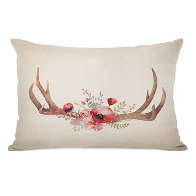 Christmas Antlers - Multi 14x20 Throw Pillow by OBC