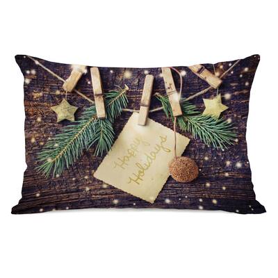 Happy Holidays - Tan Multi 14x20 Throw Pillow by OBC