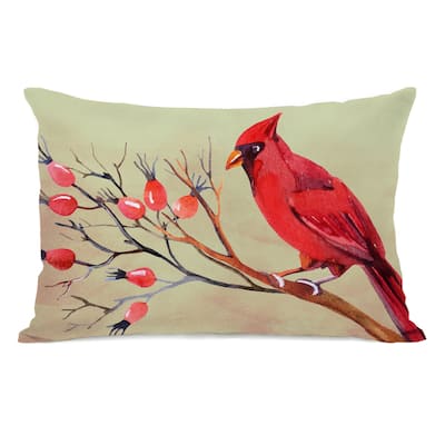 Cardinal on Branch - Multi 14x20 Throw Pillow by OBC